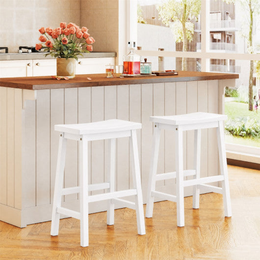 Set of 2 Saddle-Seat Counter Height Stools with Curved Seat and Footrests-Beige