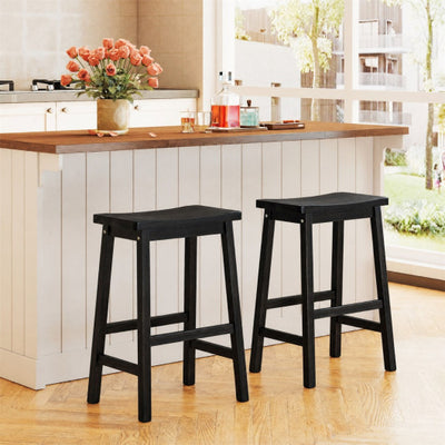 Set of 2 Saddle-Seat Counter Height Stools with Curved Seat and Footrests-Black