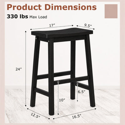 Set of 2 Saddle-Seat Counter Height Stools with Curved Seat and Footrests-Black