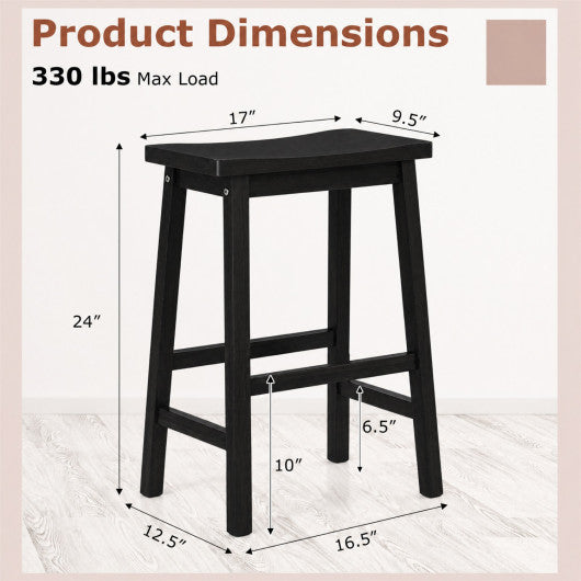 Set of 2 Saddle-Seat Counter Height Stools with Curved Seat and Footrests-Black