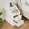 Set of 2 Side End Tables with Charging Station Sofa Couch Tables with Shelf Drawers-White