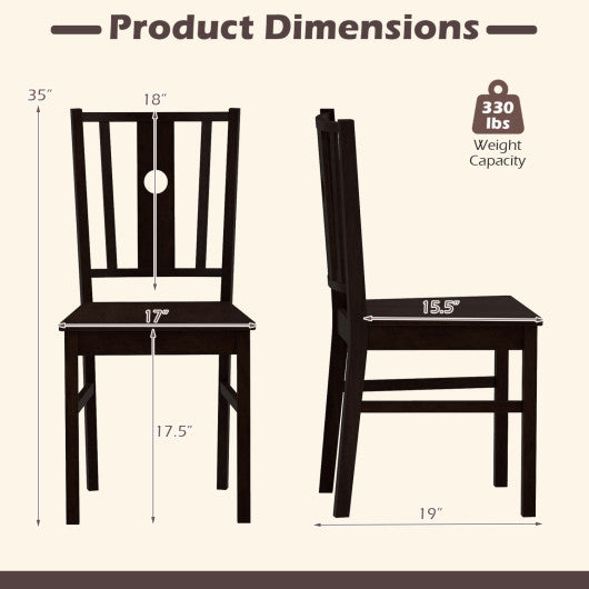 Set of 2 Solid Rubber Wood Kitchen Chairs with Slatted Curved Backrest-Coffee