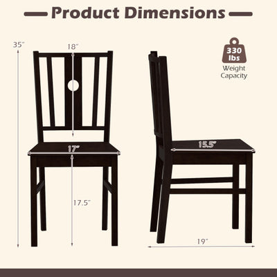 Set of 2 Solid Rubber Wood Kitchen Chairs with Slatted Curved Backrest-Coffee