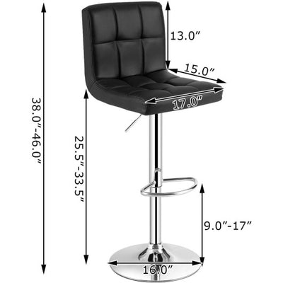 Set of 2 Square Swivel Adjustable PU Leather Bar Stools with Back and Footrest-Black