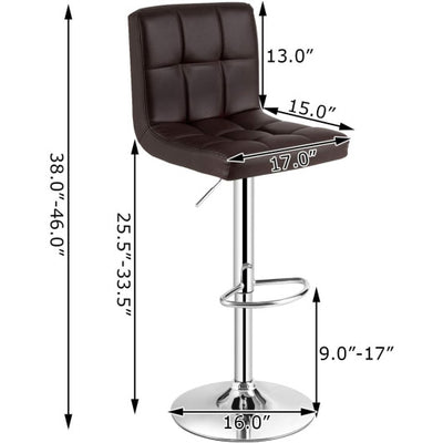 Set of 2 Square Swivel Adjustable PU Leather Bar Stools with Back and Footrest-Coffee