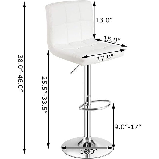 Set of 2 Square Swivel Adjustable PU Leather Bar Stools with Back and Footrest-White