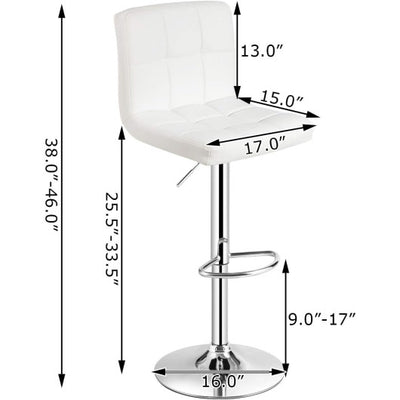 Set of 2 Square Swivel Adjustable PU Leather Bar Stools with Back and Footrest-White