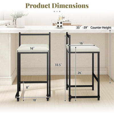 Set of 2 Stackable Counter Height Bar Stools PU Leather Upholstered with Footrest-Black