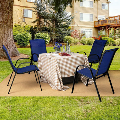 Set of 2 Stackable Patio Dining Chairs Set with Armrest-Navy