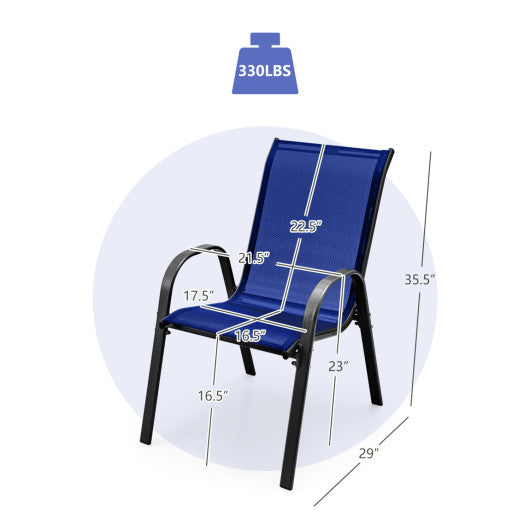 Set of 2 Stackable Patio Dining Chairs Set with Armrest-Navy
