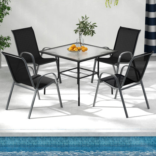 Set of 2 Stackable Patio Dining Chairs Set with Armrest-Black