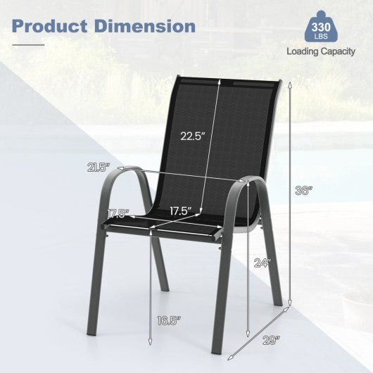 Set of 2 Stackable Patio Dining Chairs Set with Armrest-Black