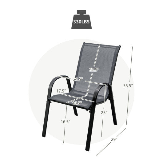 Set of 2 Stackable Patio Dining Chairs Set with Armrest-Grey