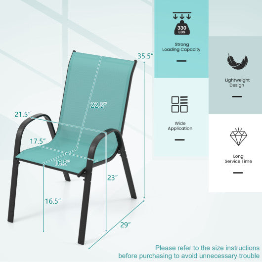 Set of 2 Stackable Patio Dining Chairs Set with Armrest-Turquoise
