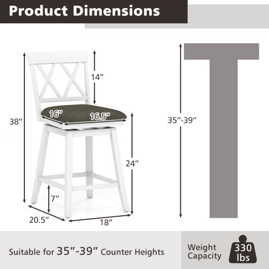 Set of 2 Swivel Bar Stools Counter Height Barstools with Backrest Upholstered Seat Cushion-24 inches