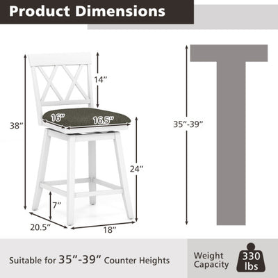 Set of 2 Swivel Bar Stools Counter Height Barstools with Backrest Upholstered Seat Cushion-24 inches