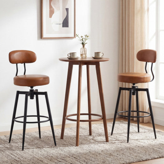 Set of 2 Swivel Barstools Faux Leather with Upholstered Seat and Back-Brown