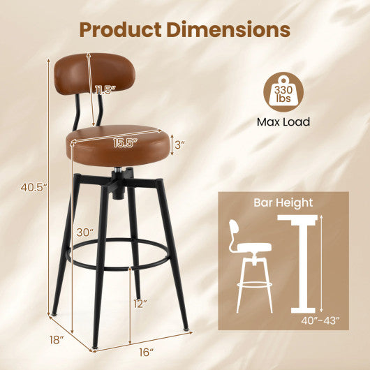 Set of 2 Swivel Barstools Faux Leather with Upholstered Seat and Back-Brown