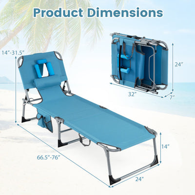 Set of 2 Tanning Chair Portable Chaise Lounge Chair with 4-Position Adjustable Backrest-Navy