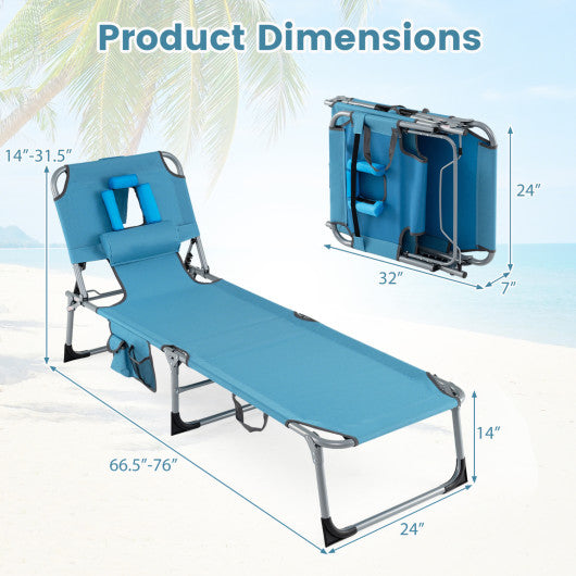 Set of 2 Tanning Chair Portable Chaise Lounge Chair with 4-Position Adjustable Backrest-Navy