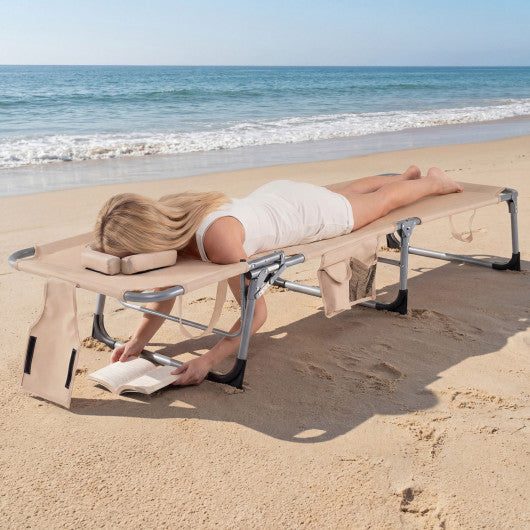 Set of 2 Tanning Chair Portable Chaise Lounge Chair with 4-Position Adjustable Backrest-Beige