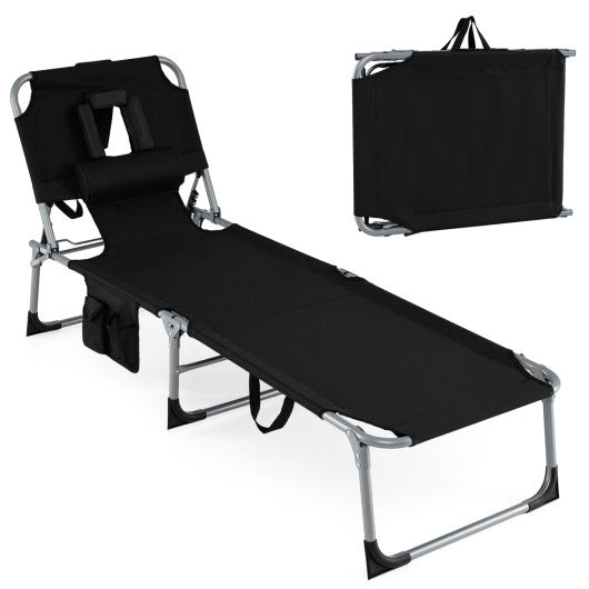 Set of 2 Tanning Chair Portable Chaise Lounge Chair with 4-Position Adjustable Backrest-Black