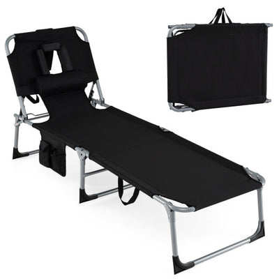 Set of 2 Tanning Chair Portable Chaise Lounge Chair with 4-Position Adjustable Backrest-Black