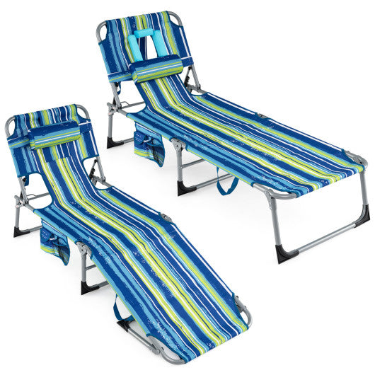 Set of 2 Tanning Chair Portable Chaise Lounge Chair with 4-Position Adjustable Backrest-Turquoise