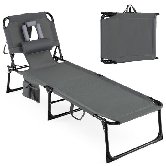 Set of 2 Tanning Chair Portable Chaise Lounge Chair with 4-Position Adjustable Backrest-Gray