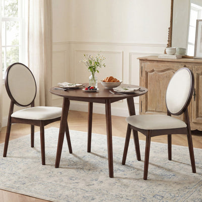 Set of 2 Upholstered Linen Fabric Kitchen Side Chairs with Padded Seat-Beige
