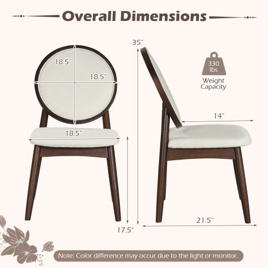 Set of 2 Upholstered Linen Fabric Kitchen Side Chairs with Padded Seat-Beige