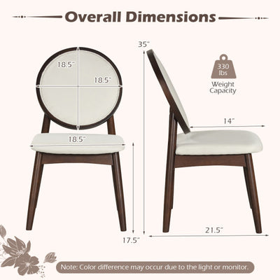 Set of 2 Upholstered Linen Fabric Kitchen Side Chairs with Padded Seat-Beige