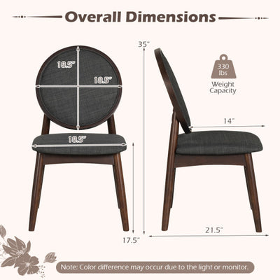 Set of 2 Upholstered Linen Fabric Kitchen Side Chairs with Padded Seat-Black