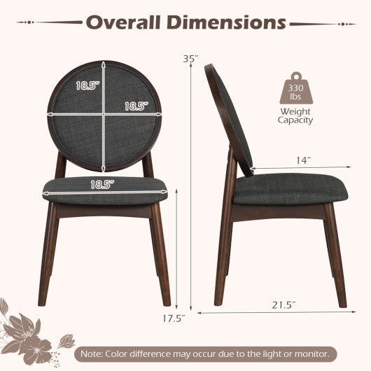 Set of 2 Upholstered Linen Fabric Kitchen Side Chairs with Padded Seat-Black