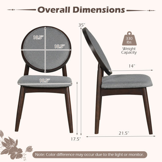Set of 2 Upholstered Linen Fabric Kitchen Side Chairs with Padded Seat-Gray