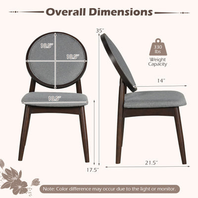 Set of 2 Upholstered Linen Fabric Kitchen Side Chairs with Padded Seat-Gray