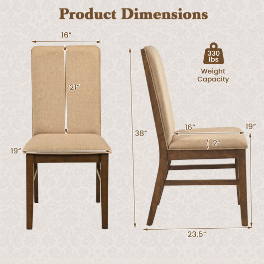 Set of 2 Upholstered Dining Chairs with Solid Rubber Wood Legs-Brown