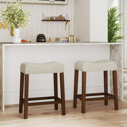 Set of 2 Upholstered Counter Height Bar Stool with Curved Saddle-Seat-Brown