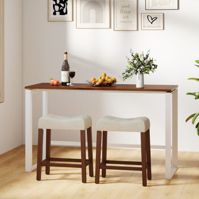 Set of 2 Upholstered Counter Height Bar Stool with Curved Saddle-Seat-Brown