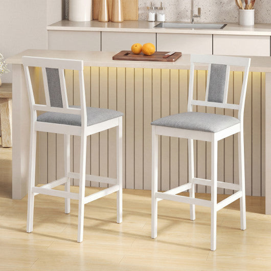 Set of 2 Upholstered Barstool 29.5 Inch Bar Height with Solid Rubber Wood Frame-White