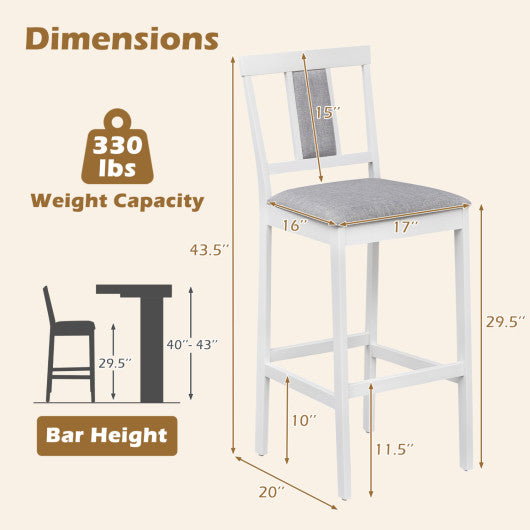 Set of 2 Upholstered Barstool 29.5 Inch Bar Height with Solid Rubber Wood Frame-White
