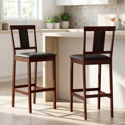Set of 2 Upholstered Barstool 29.5 Inch Bar Height with Solid Rubber Wood Frame-Walnut