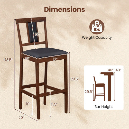 Set of 2 Upholstered Barstool 29.5 Inch Bar Height with Solid Rubber Wood Frame-Walnut