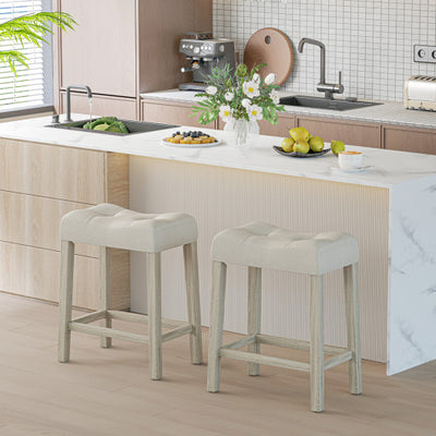 Set of 2 Upholstered Counter Height Bar Stool with Curved Saddle-Seat-Light Gray