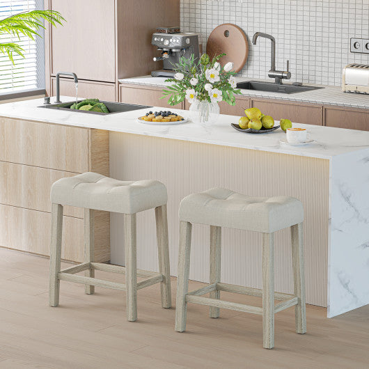 Set of 2 Upholstered Counter Height Bar Stool with Curved Saddle-Seat-Light Gray