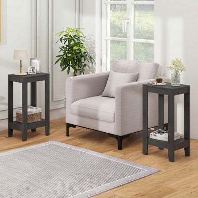 Set of 2 Versatile 2-Tier End Table with Storage Shelf-Black