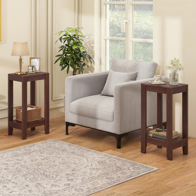 Set of 2 Versatile 2-Tier End Tables with Storage Shelf-Brown