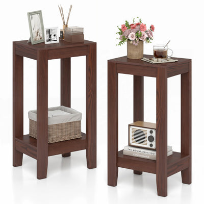 Set of 2 Versatile 2-Tier End Tables with Storage Shelf-Brown