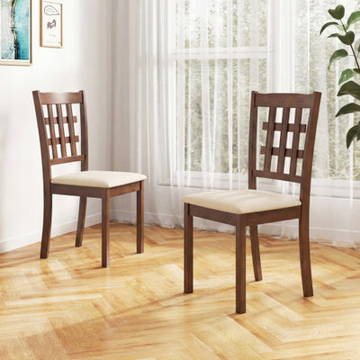 Set of 2 Wood Kitchen Chairs with Faux Leather Upholstered Seat-Coffee