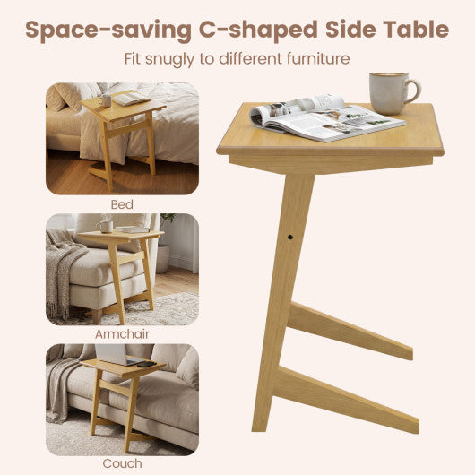 Set of 2 Wood Sofa Side Table C-shaped End Table with Wood Veneered Top